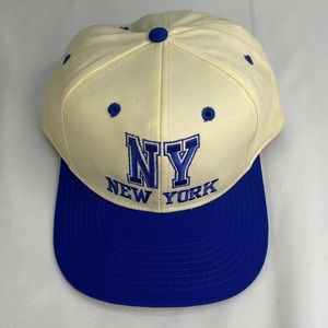 Vintage NEW YORK Snapback Dad Hat Cap Triangle Headwear - Cream/Blue